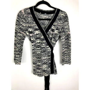 MISSONI Zigzag Side Tie Wrap Cardigan Black Multi Size XS Wool Blend Sweater